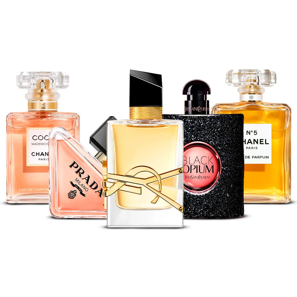 Sada 5 parfémů | Coco Mademoiselle + Paradoxe + Libre + Black Opium + Chanel N°5