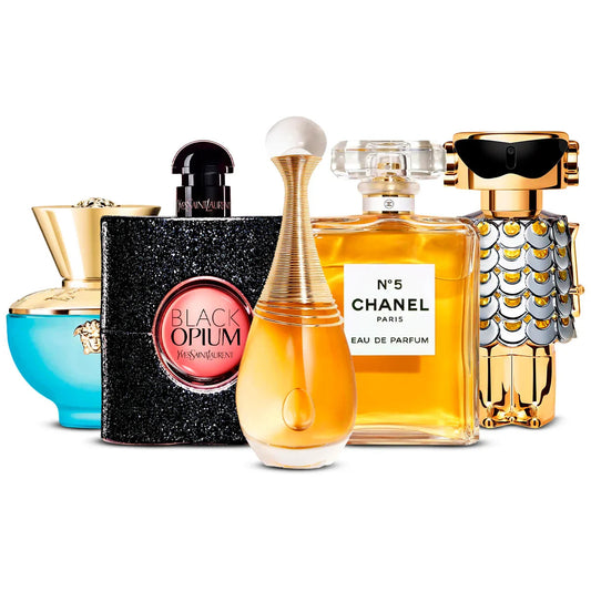 Sada 5 parfémů | Versace Dylan Turquoise + Black Opium + J'adore + Chanel N°5 + Fame