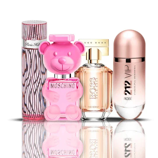 Sada 4 parfémů | 212 VIP Rosé + Bubble Gum + Boss The Scent + Paris Hilton